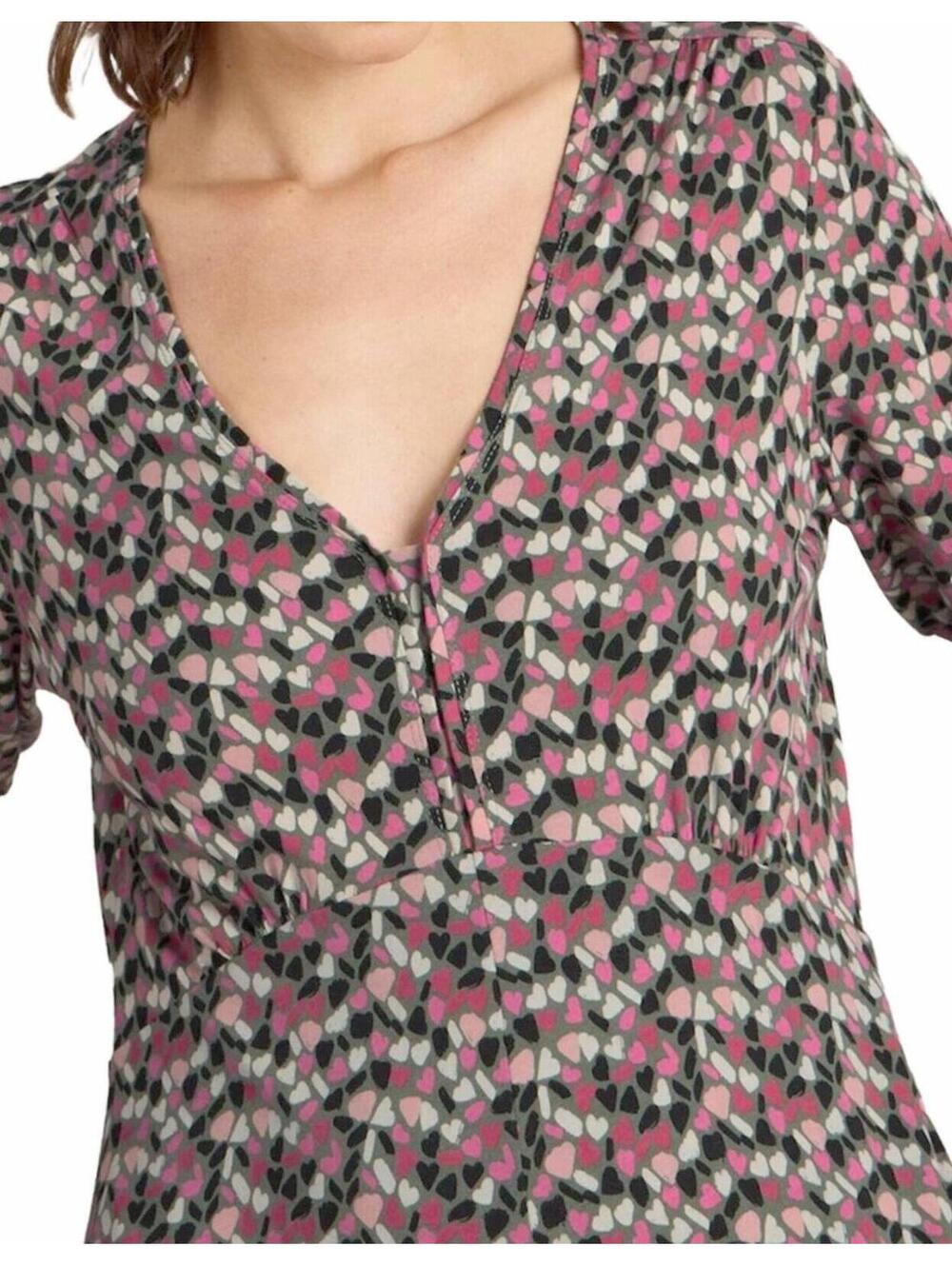 Boden V-Neck 1/2 Sleeve Abstract Dress in Pinks, Grey, Brown, Plum | Size 12 L